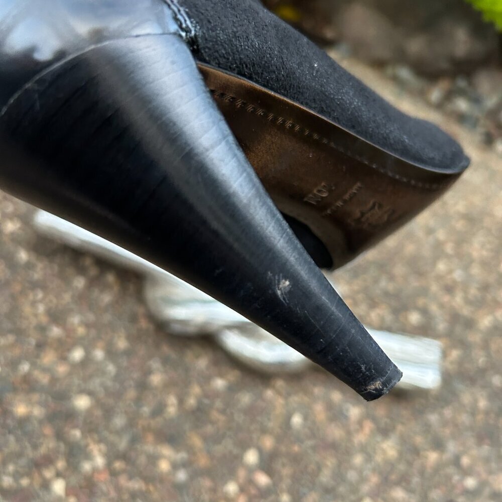 Donald J. Pliner Couture Bobina Black Suede Croc Panel High Heel Boots Size 10N - Picture 12 of 16